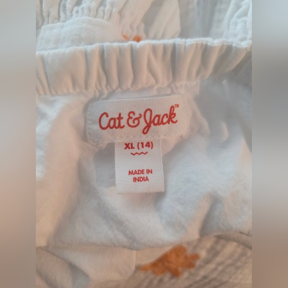 Cat & Jack Girls White Orange Floral Embroidered Smocked Ruffle Sun Dress XL 14 - Picture 8 of 9